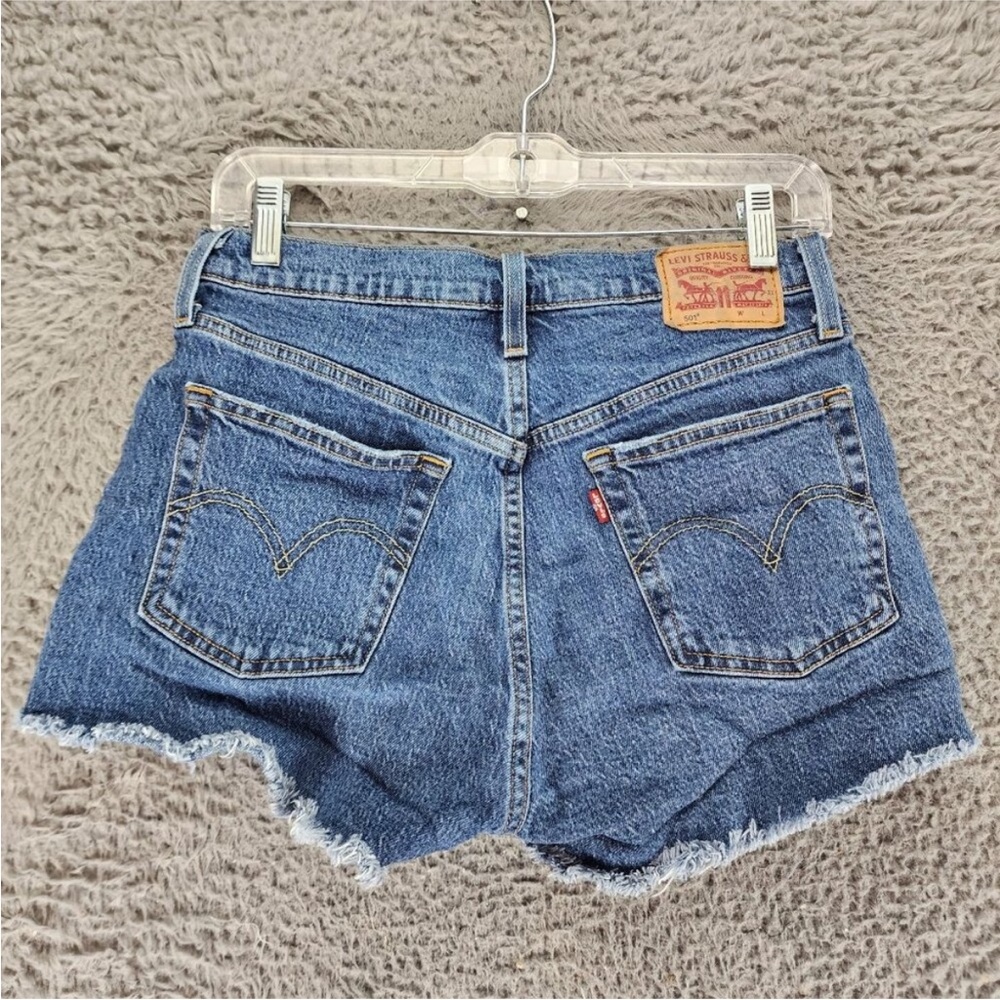 Levis Shorts Womens 28 501 Blue Stretch Mid Rise Button Fly Denim Cutoff